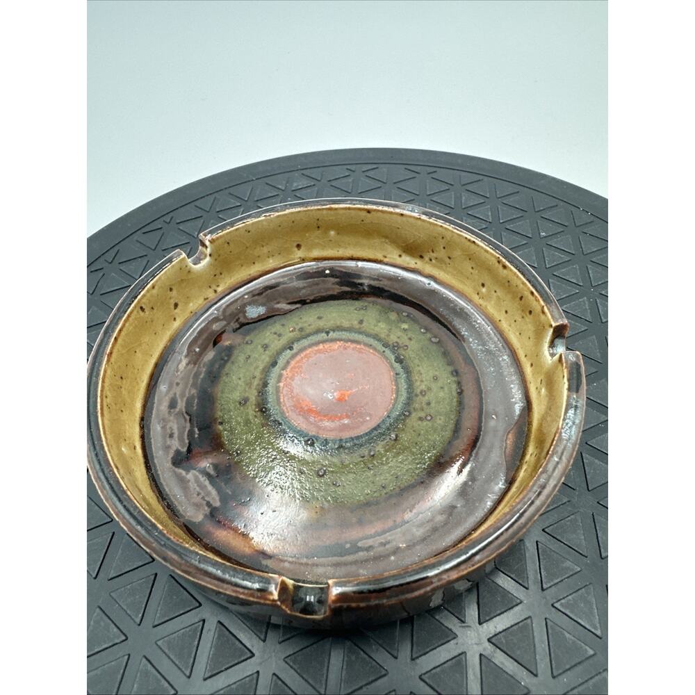 Otagiri Horizon Stoneware Ashtray Vintage Multicolor Swirl EUC